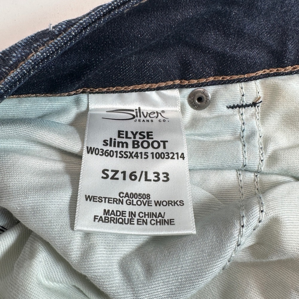 Silver Jeans Co Elyse Slim Boot Indigo Mid Rise Curvy Jeans SZ 16 L 33 NWT NEW - Picture 9 of 10